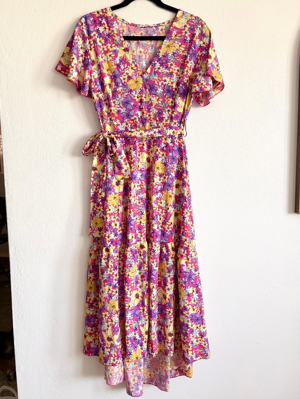 Floral V-Neck Wrap Maxi Dress - Size M